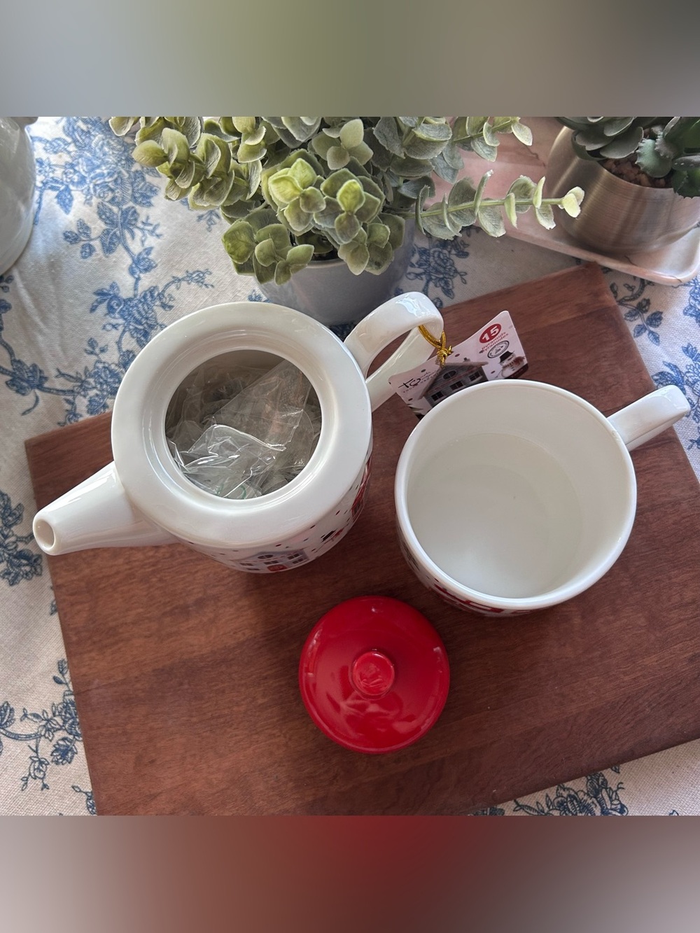 🎄TOUCH ORGANIC • Stackable Holiday Porcelain “Tea for One” Set - Picture 4 of 12